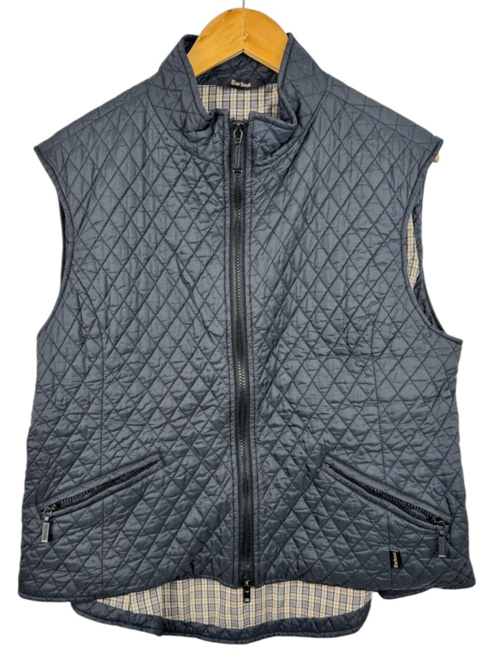 Barbour Navy Quilted Gilet Vest Size 14 Flyweight Diamond Quilt Tailored Class